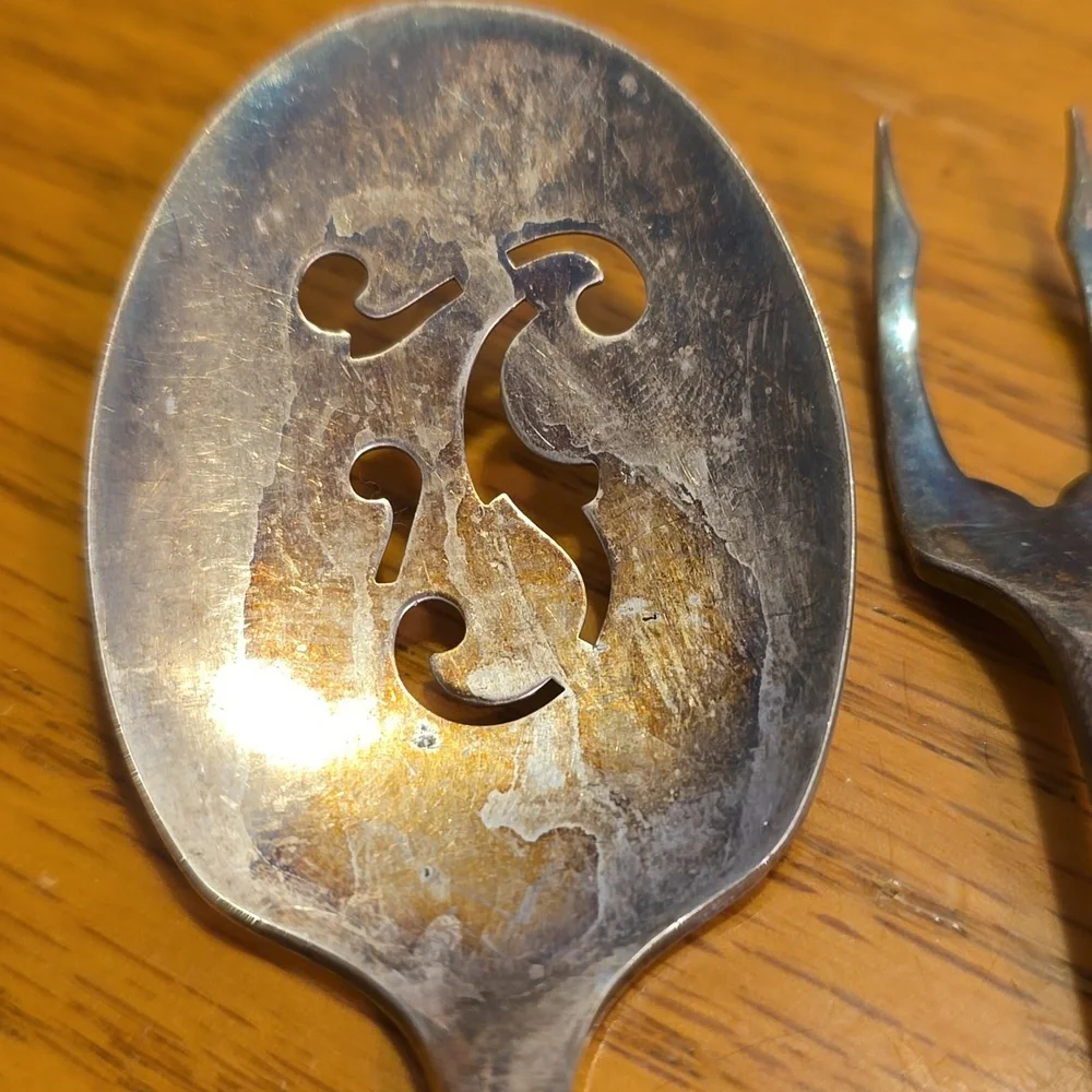 VTG WM A. Rogers Oneida Ltd 1958 Wildwood Silverplated Jelly Spoon & Olive Fork